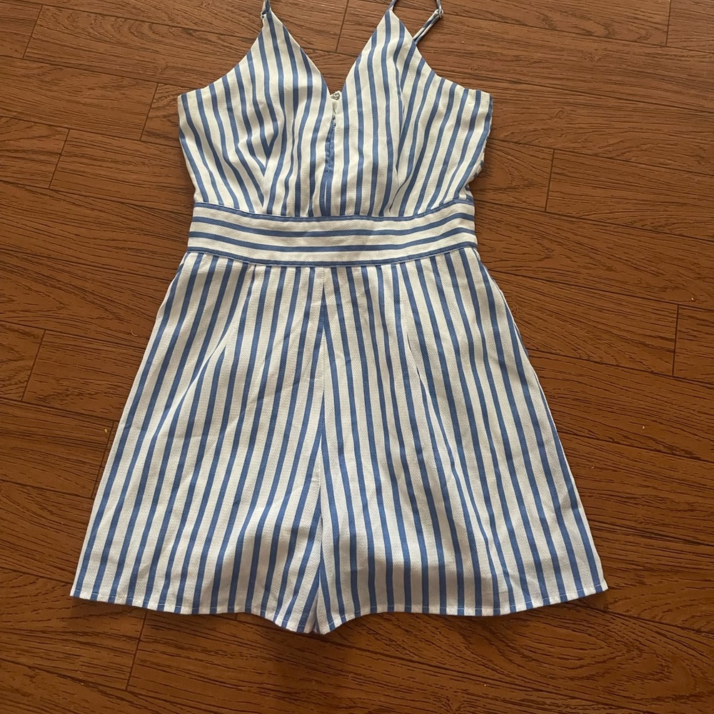 Blue and white strip romper
